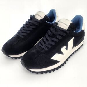 Emporio Armani Black & White Mesh Suede Sneakers Men's 8